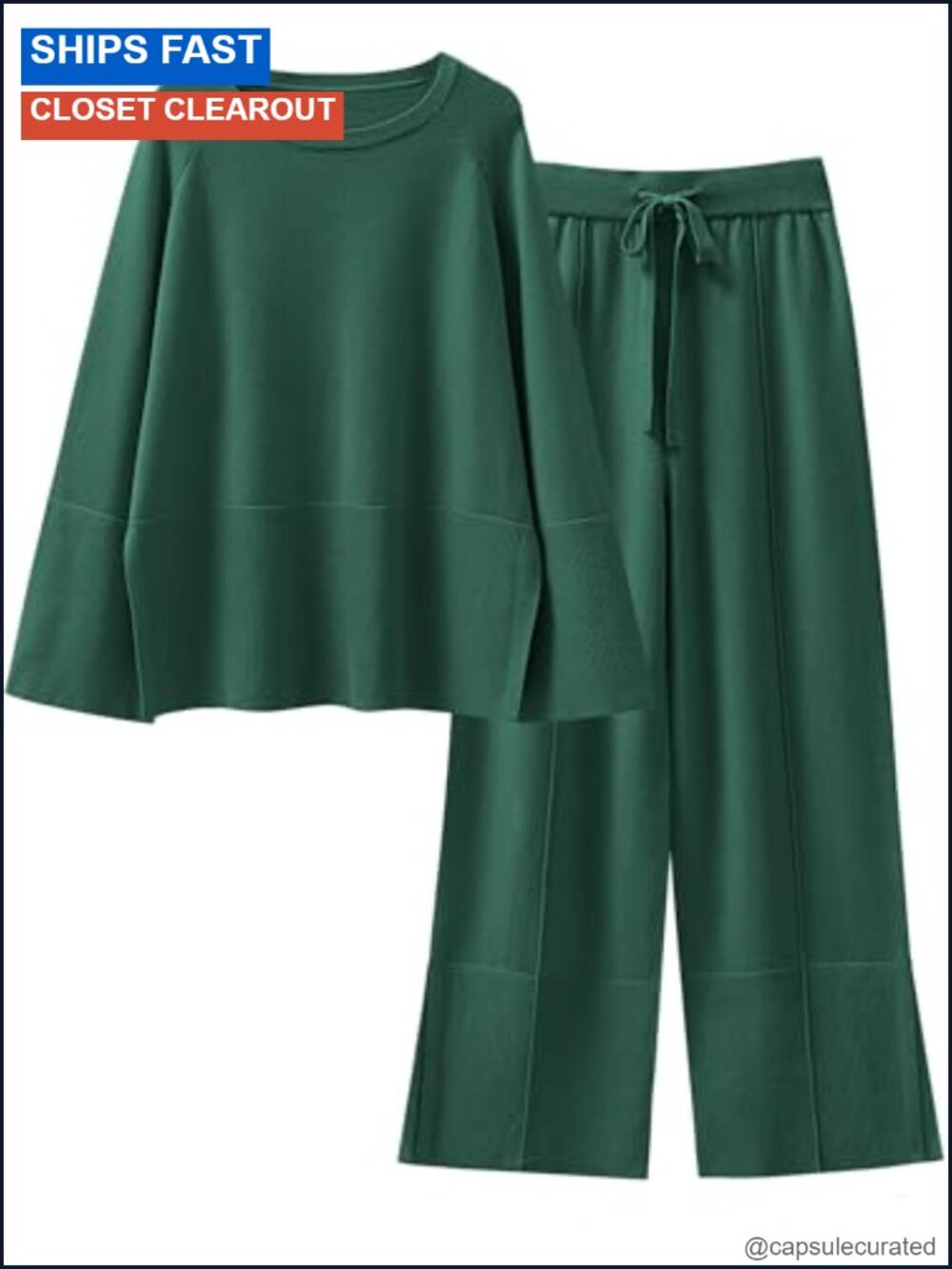 2 Piece Knit Lounge Set Oversized Sweater Wide Leg Pants